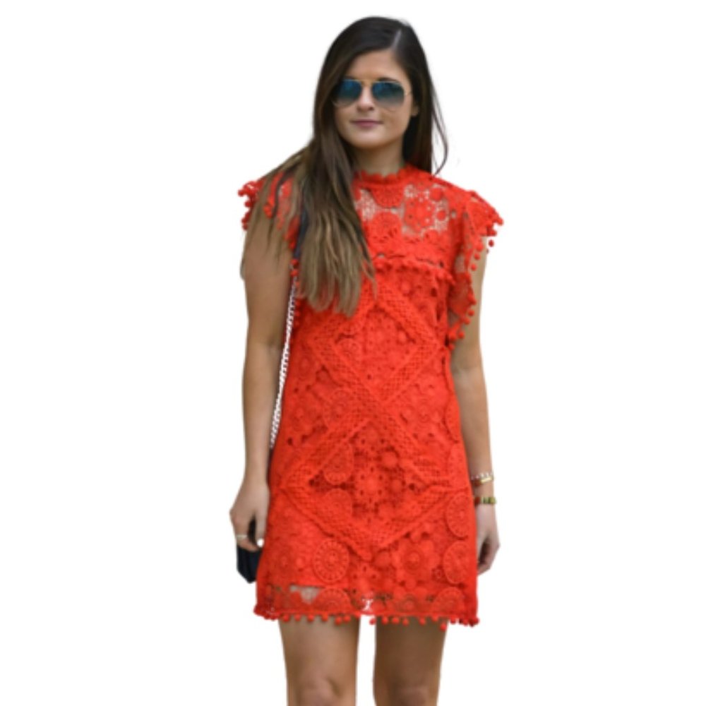 TULAROSA Clayton Tunic Dress in Red Cayenne Lace